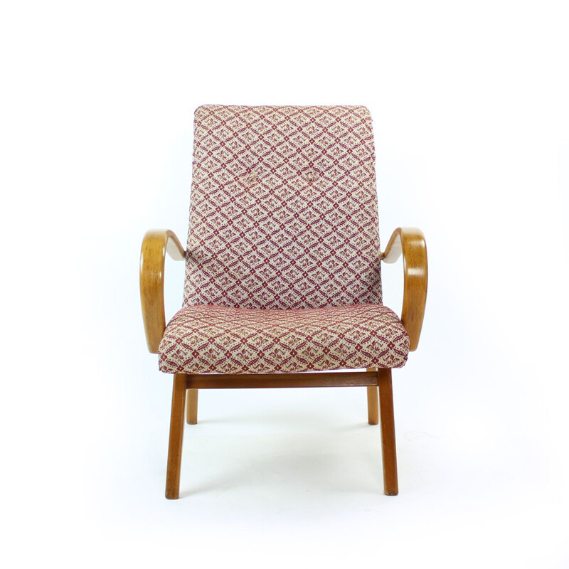 Vintage armchair with smooth wooden arms by Ton, Czech 1960