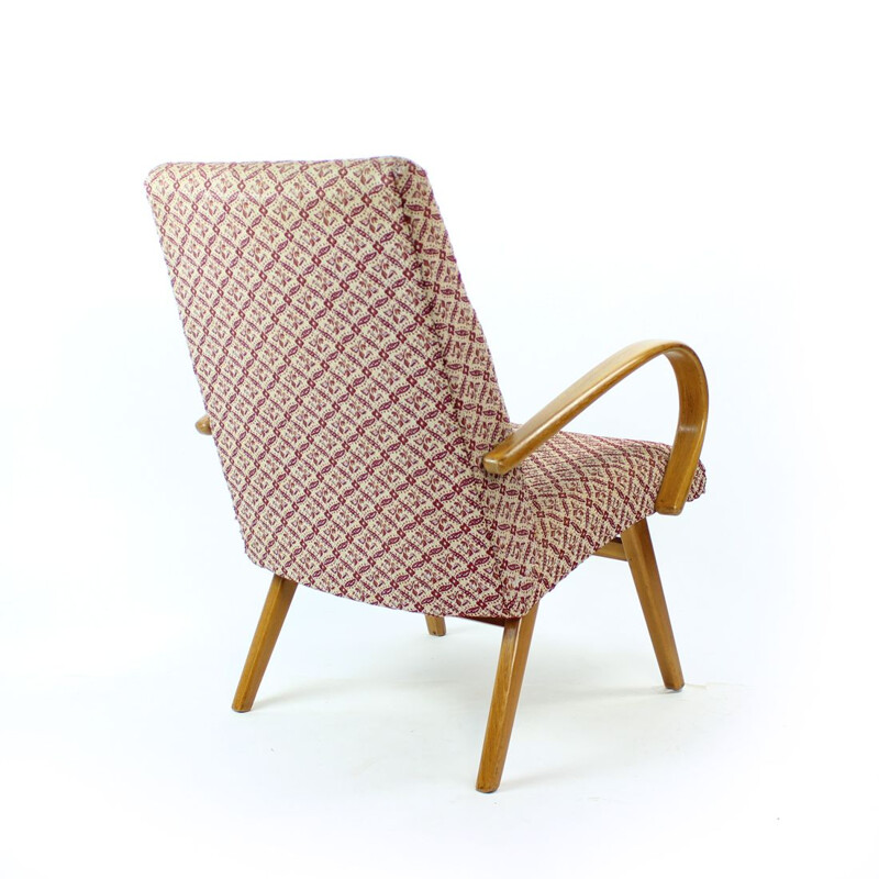 Fauteuil vintage avec accoudoirs en bois lisse par Ton, Tchèque 1960