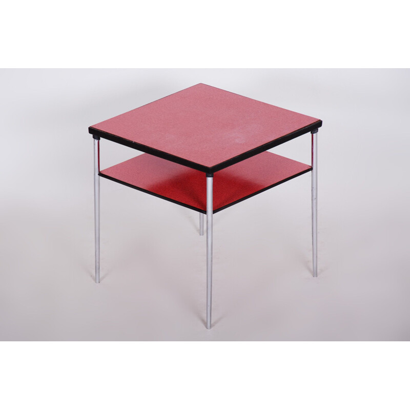 Red vintage coffee table in chrome and formica, 1940