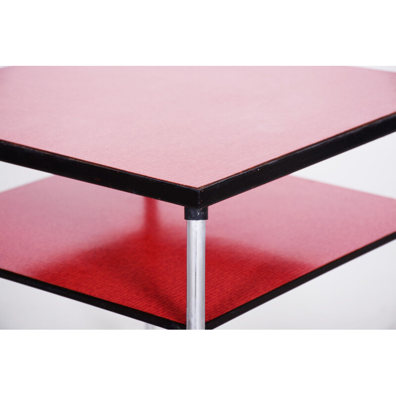 Red vintage coffee table in chrome and formica, 1940