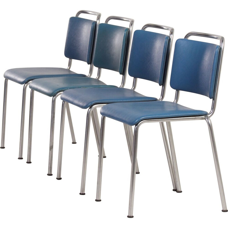 Set di 4 sedie vintage Gispen 106 blu di W.H. Gispen per Gispen, 1960