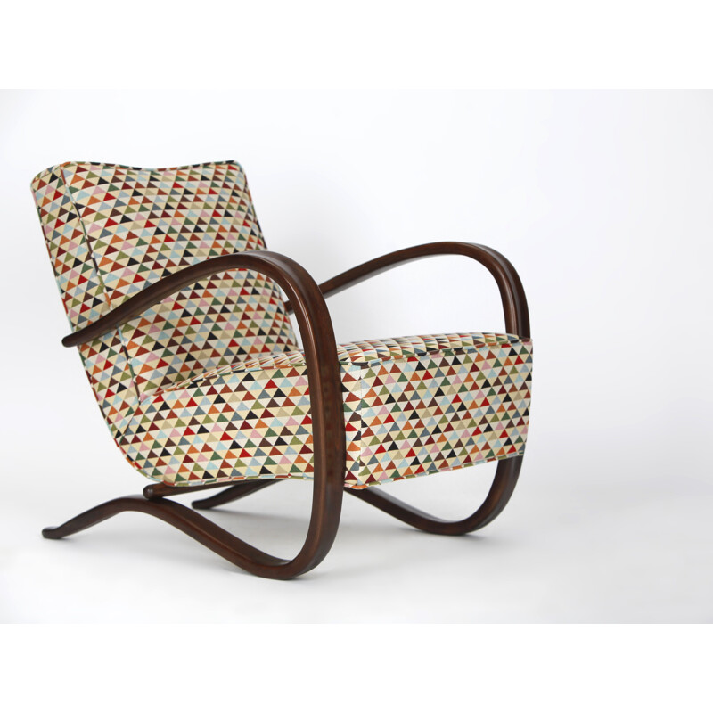 H-269 Lounge Chair in fabric and wood, Jindrich HALABALA - 1930s
