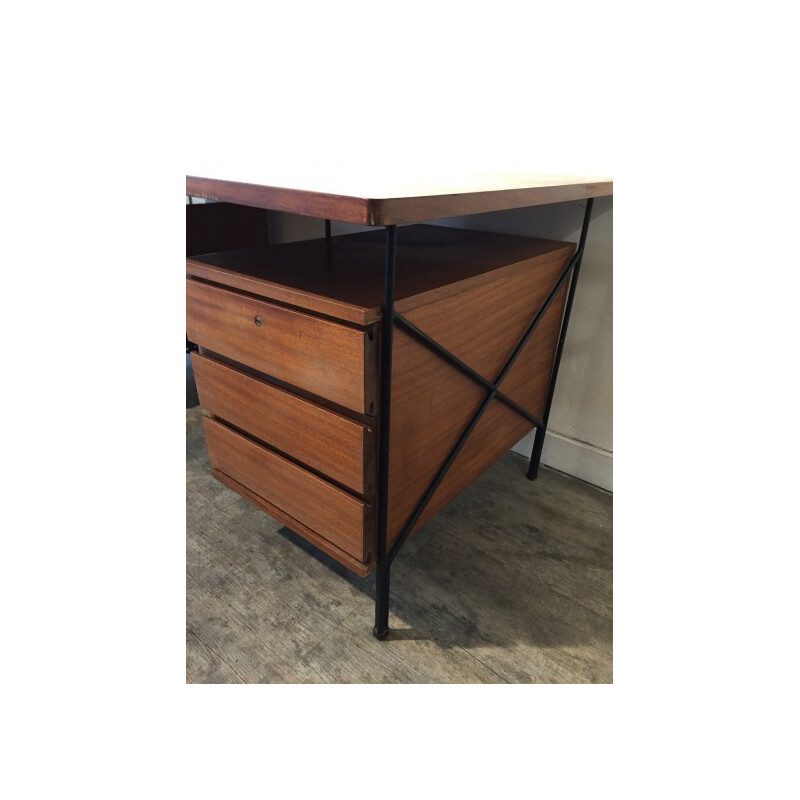 Minvielle desk in wood and metal, ARP -  1960s