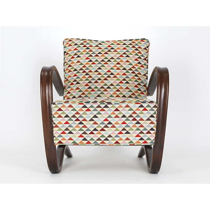 H-269 Lounge Chair in fabric and wood, Jindrich HALABALA - 1930s