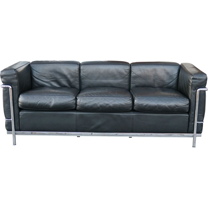 Cassina vintage sofa in black leather by Le Corbusier, 1927-1928