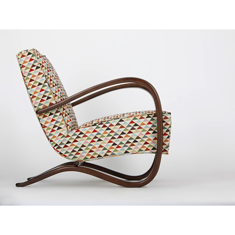 H-269 Lounge Chair in fabric and wood, Jindrich HALABALA - 1930s