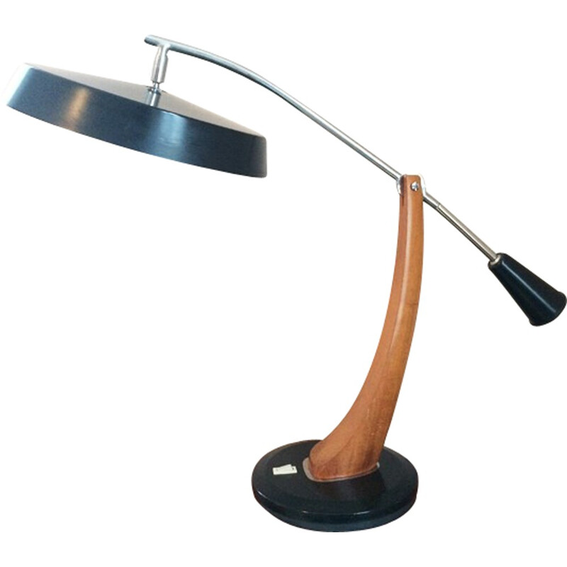 Fase Spain "President" desk lamp in wood and metal - 1960s