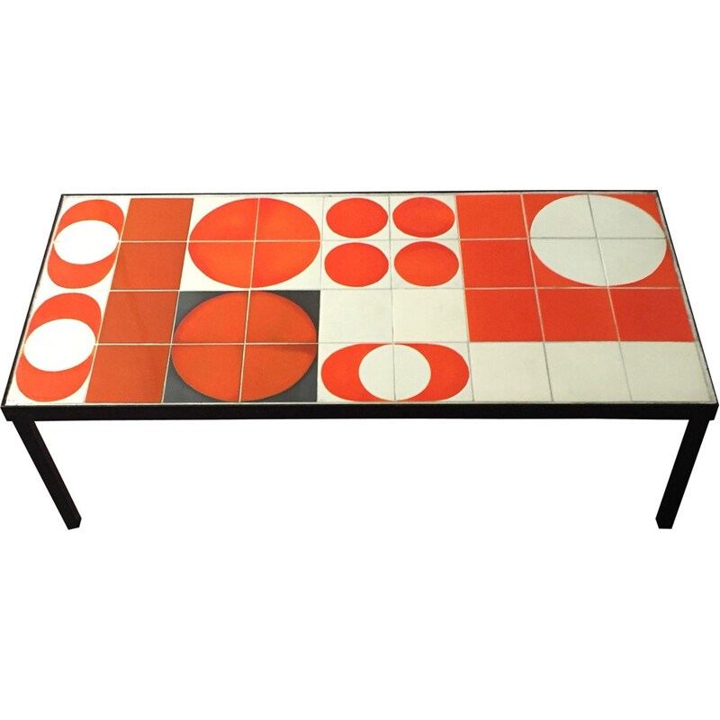 Mid century coffee table with ceramic top, Roger CAPRON - 1950s