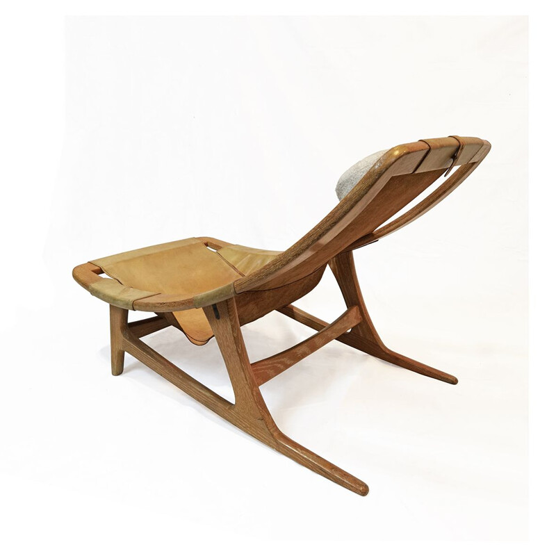 Vintage-Lounge-Sessel "Hholmenkollenjren" aus Leder und Eichenholz von Arne Tidemand Ruud für Norcraft, Norwegen