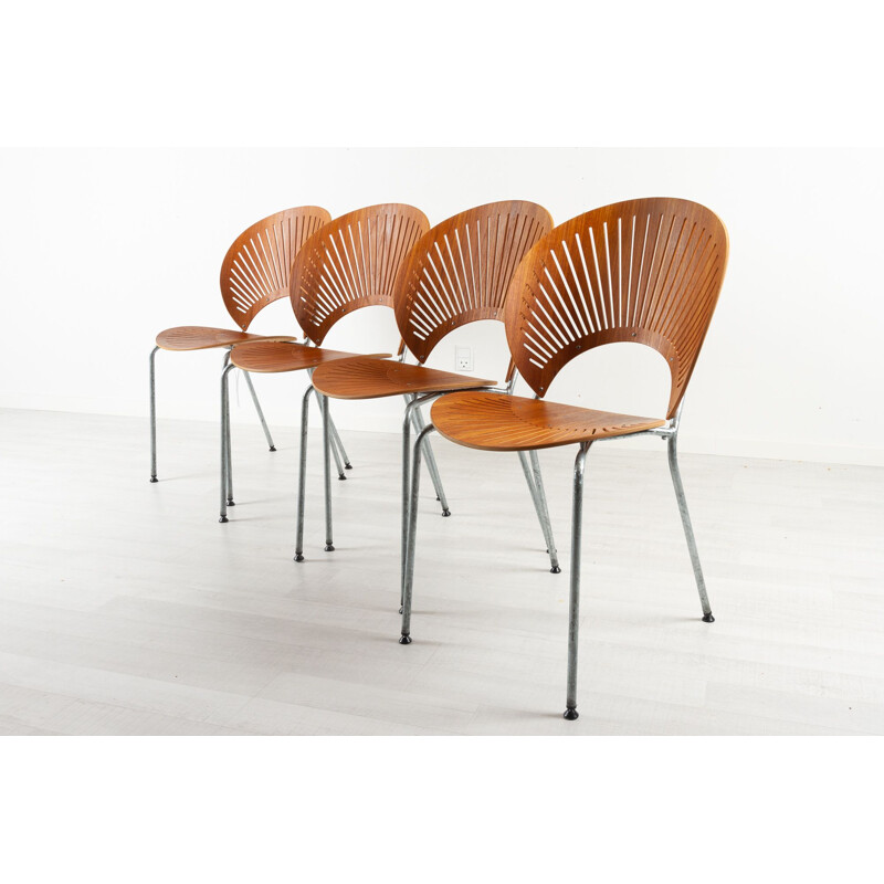 Ensemble de 4 chaises vintage Trinidad en teck par Nanna Ditzel pour Fredericia, Danemark 1990