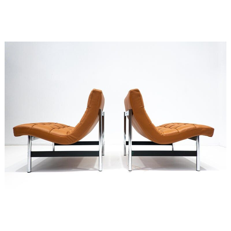 Paire de fauteuils italiens vintage en cuir cognac, 1970