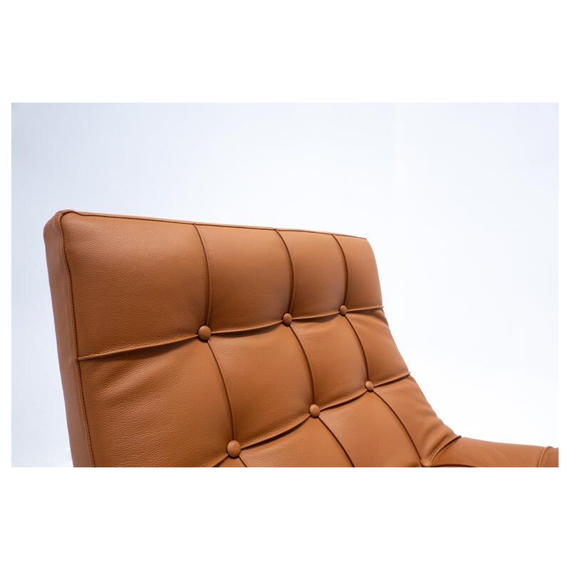 Pair of mid-century Italian armchairs in cognac leather, 1970s