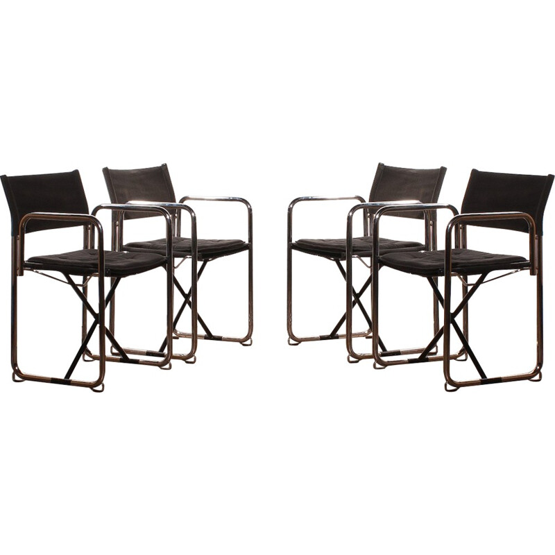 Set of 4 black folding chairs, Börge LINDAU & Bo LINDERCRANTZ - 1970s