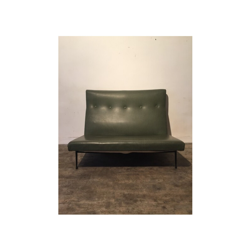 Green leatherette sofa, DANGLES & DEFRANCE - 1960s