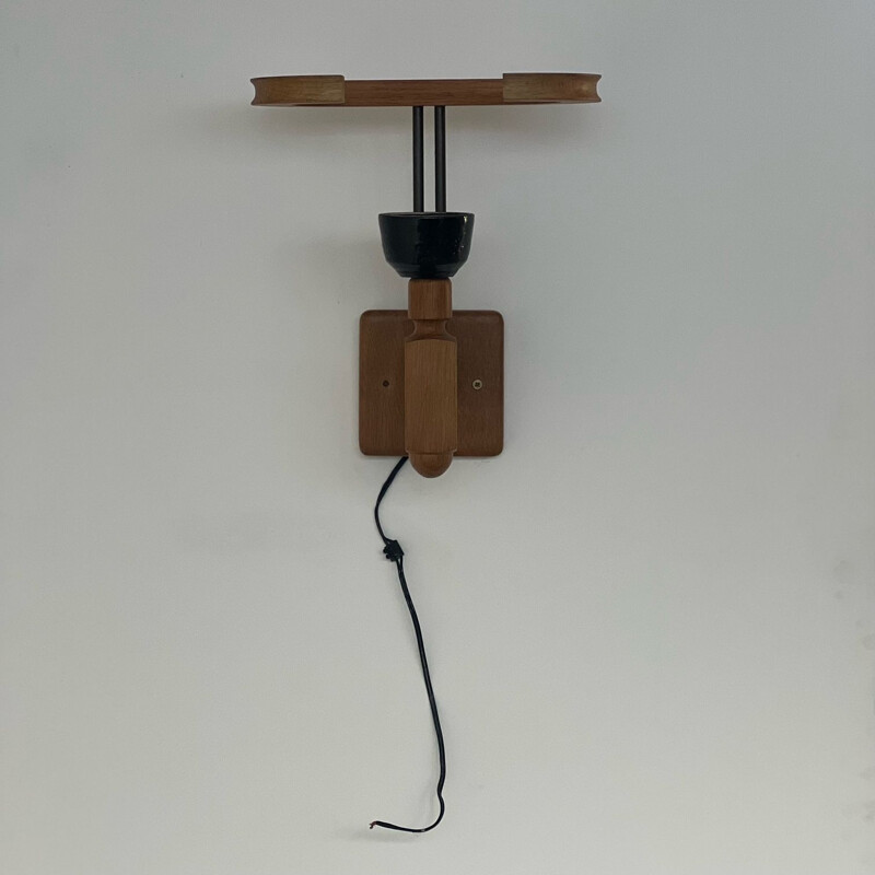 Vintage oak wall lamp by Guillerme and Chambron, France 1960