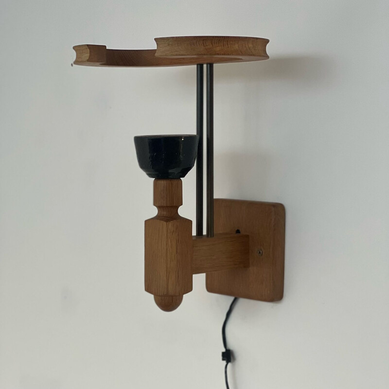 Vintage oak wall lamp by Guillerme and Chambron, France 1960