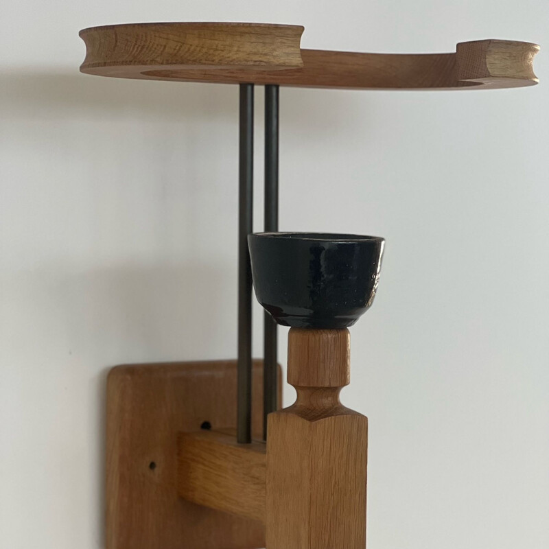 Vintage oak wall lamp by Guillerme and Chambron, France 1960