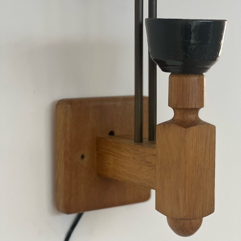 Vintage oak wall lamp by Guillerme and Chambron, France 1960