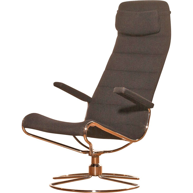 Swedish "Minister" armchair in black wool and steel, Bruno MATHSSON - 1980s