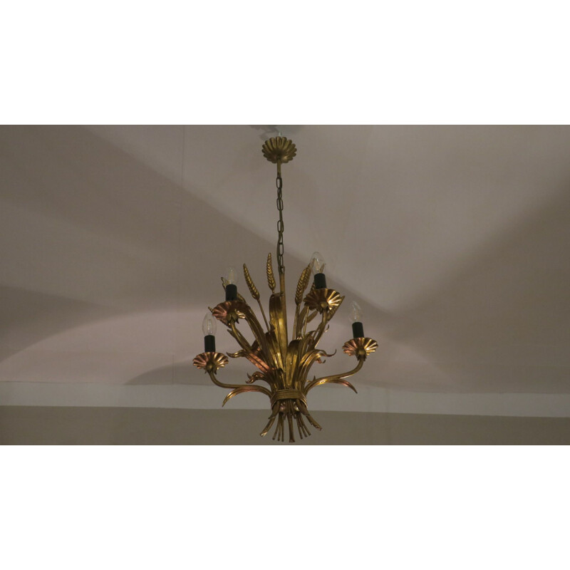 Vintage sheaf of wheat chandelier in metal by Hans Kögl, 1960