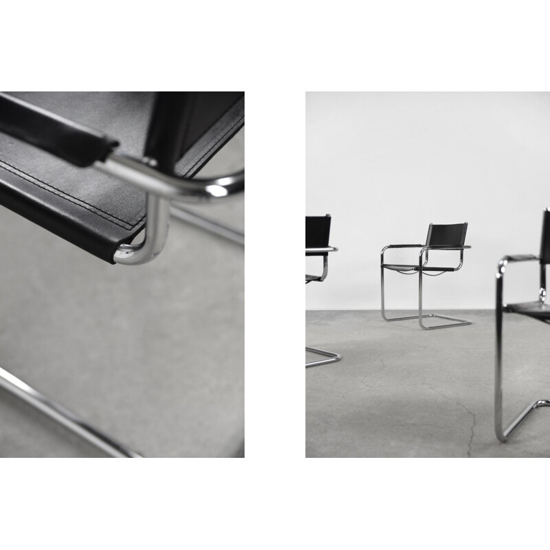 Set van 5 vintage zwart lederen Bauhaus sledefauteuils, Duitsland 1960
