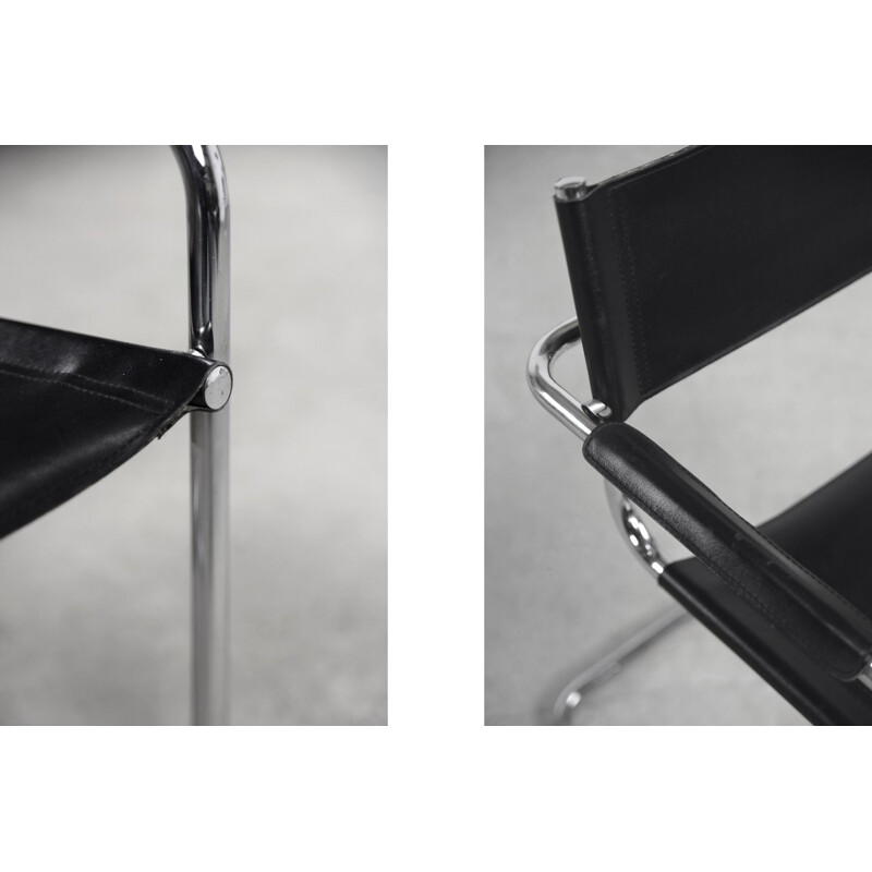 Ensemble de 5 fauteuils cantilever Bauhaus vintage en cuir noir, Allemagne 1960
