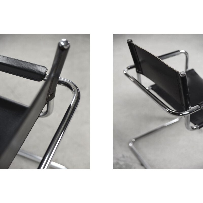 Ensemble de 5 fauteuils cantilever Bauhaus vintage en cuir noir, Allemagne 1960