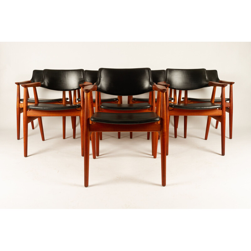 Set of 8 vintage Danish teak Gm11 armchairs by Svend Åge Eriksen for Glostrup, 1960s