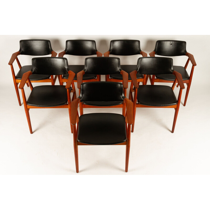 Set of 8 vintage Danish teak Gm11 armchairs by Svend Åge Eriksen for Glostrup, 1960s