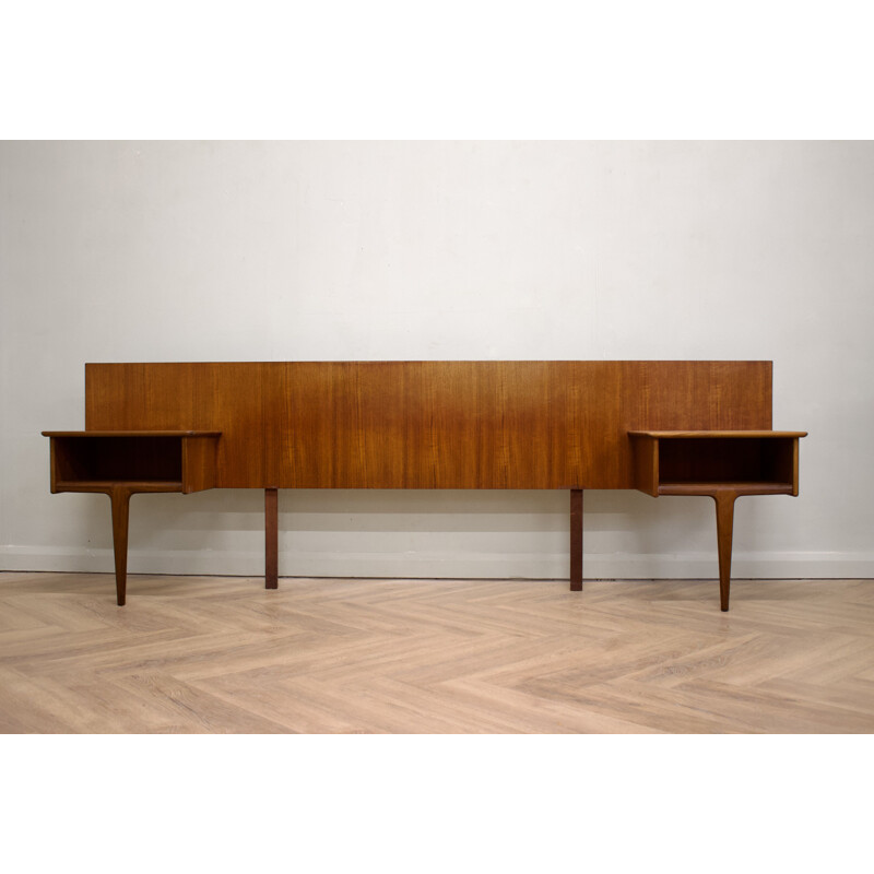 Mid-century teak headboard & pair of night stands by John Herbert for Codan