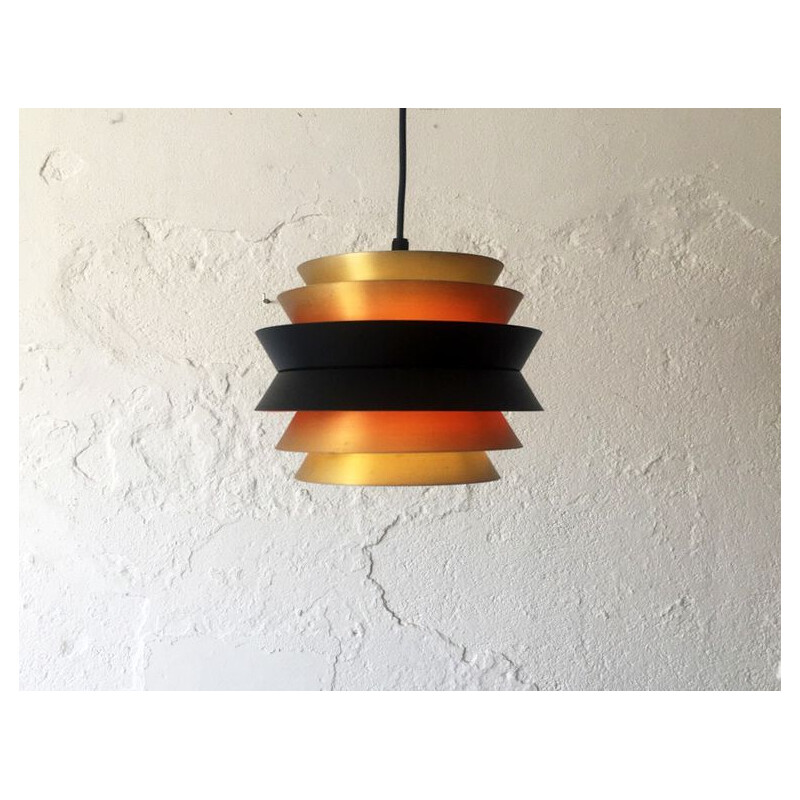 Scandinavian vintage pendant lamp with brassed and black layers, 1960s