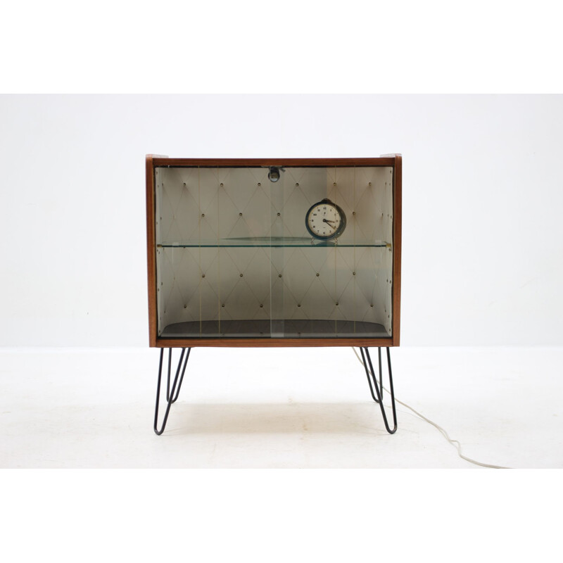 Vintage mahogany and glass display case, Czech 1960