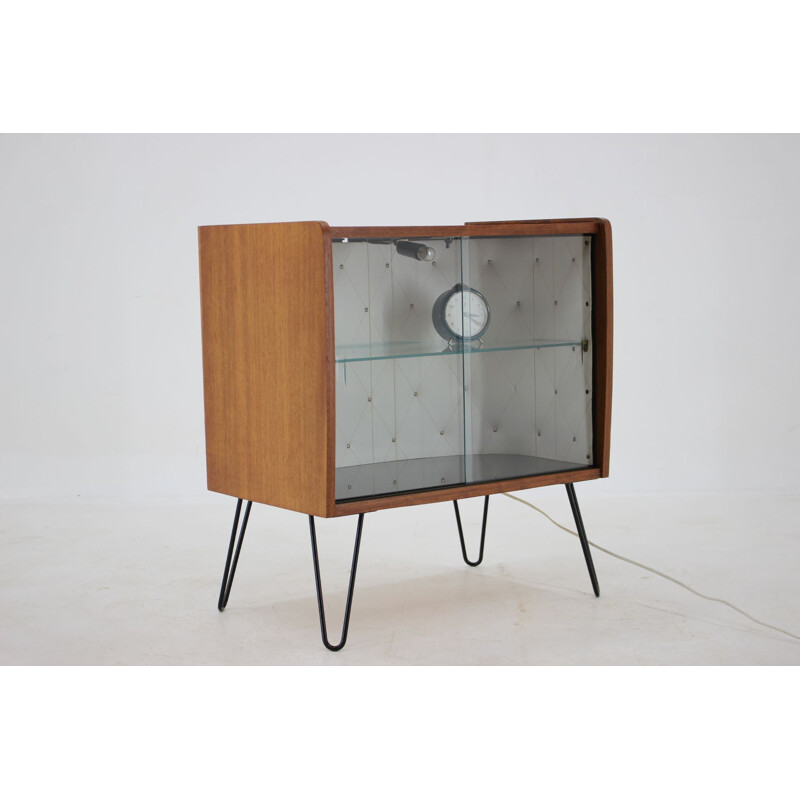 Vintage mahogany and glass display case, Czech 1960