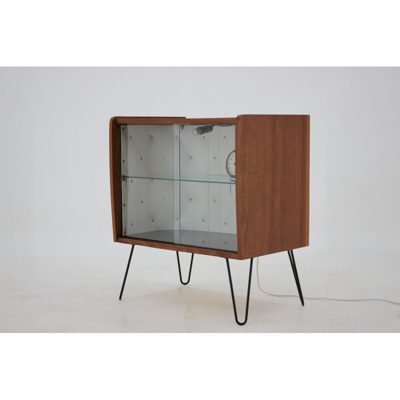 Vintage mahogany and glass display case, Czech 1960