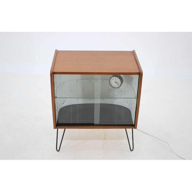 Vintage mahogany and glass display case, Czech 1960