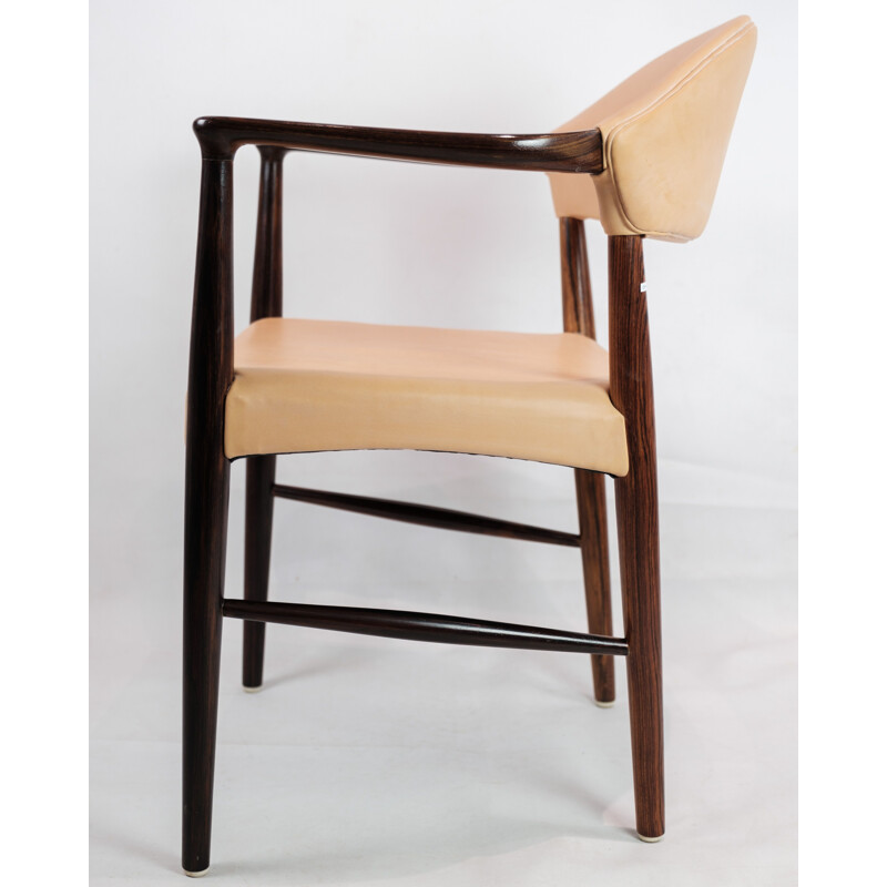 Vintage desk armchair in rosewood with light natural leather by Kurt Olsen, 1960s