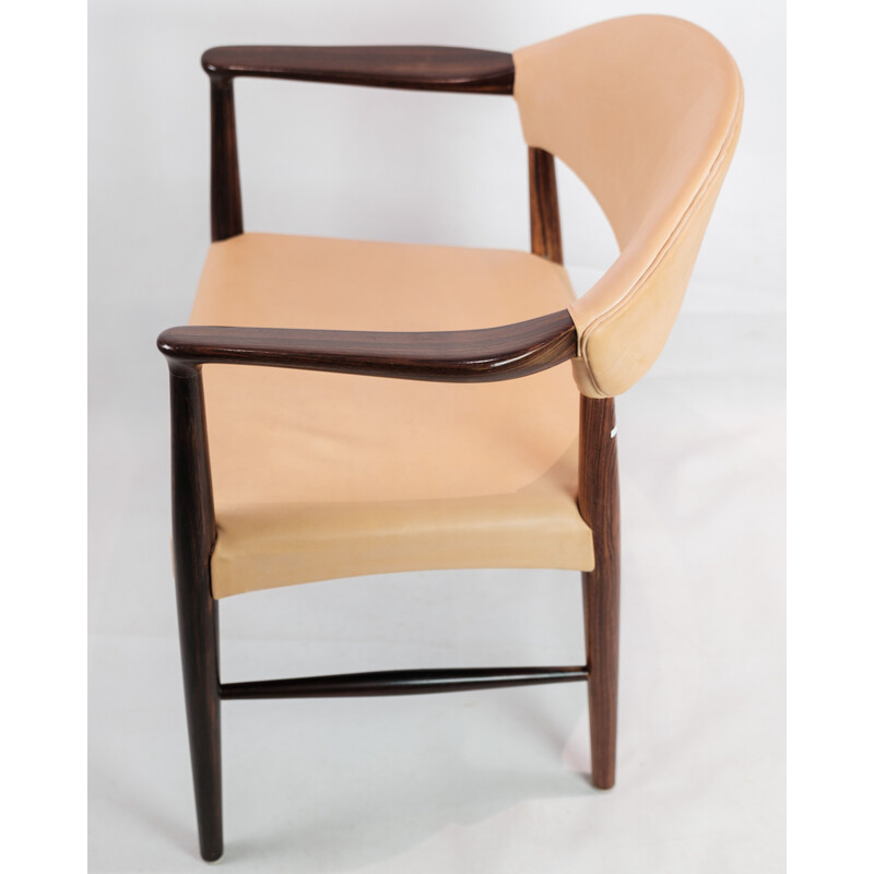 Vintage desk armchair in rosewood with light natural leather by Kurt Olsen, 1960s