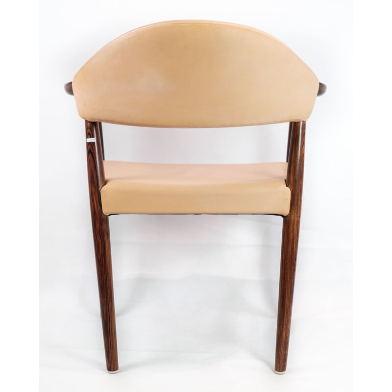 Vintage desk armchair in rosewood with light natural leather by Kurt Olsen, 1960s