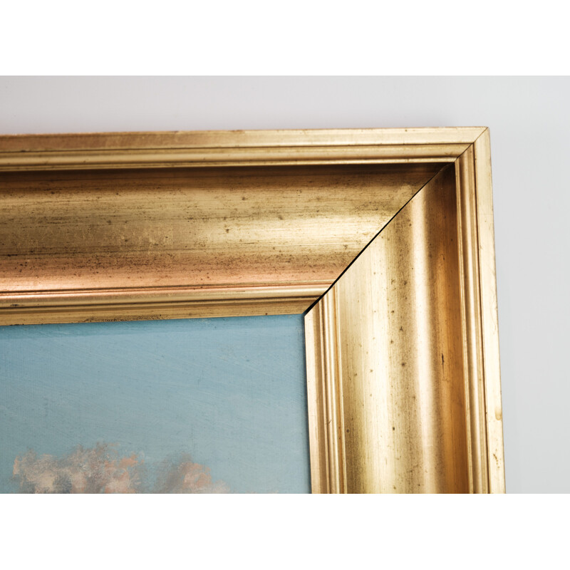 Vintage marine painting with gold frame, 1920