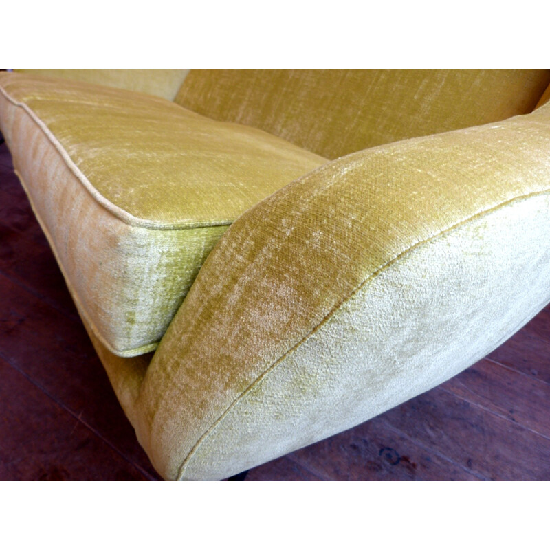 Yellow velvet Italian sofa - 1950s