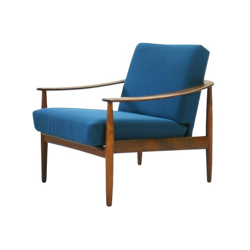 Mid-Centry modern easy chair in walnut and fabric - 1960s