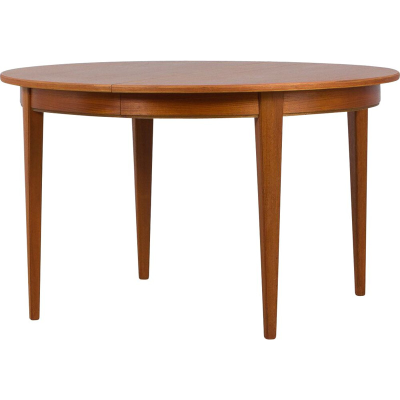 Vintage round teak extension dining table with 3 leaves by Omann Jun, Denmark 1960s