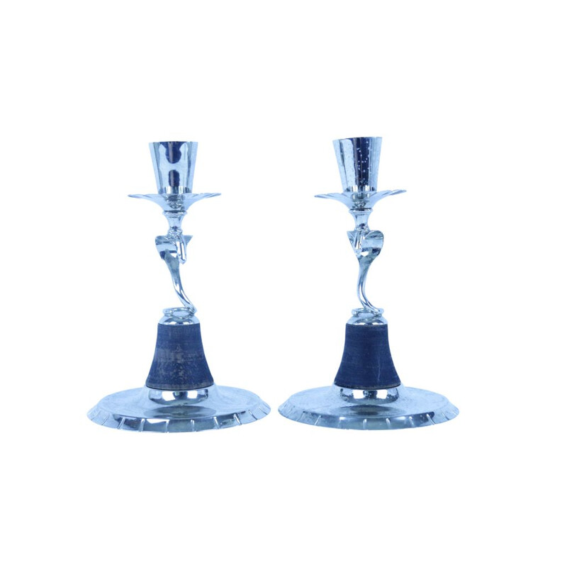 Pair of vintage art deco candle holders by Oh Lagerstedt Eskilstuna, 1930