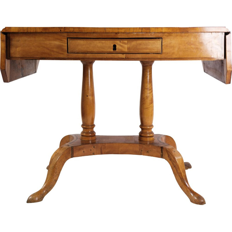 Vintage Empire table with faps and marquetry in birch wood, Denmark 1840s