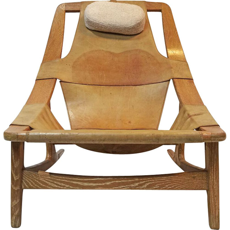 Vintage-Lounge-Sessel "Hholmenkollenjren" aus Leder und Eichenholz von Arne Tidemand Ruud für Norcraft, Norwegen