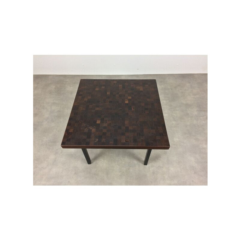 Vintage coffee table in palm wood marquetry by Dieter Waeckerlin, Switzerland