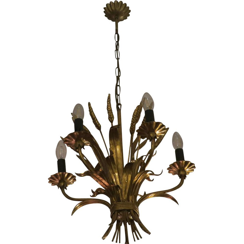 Vintage sheaf of wheat chandelier in metal by Hans Kögl, 1960