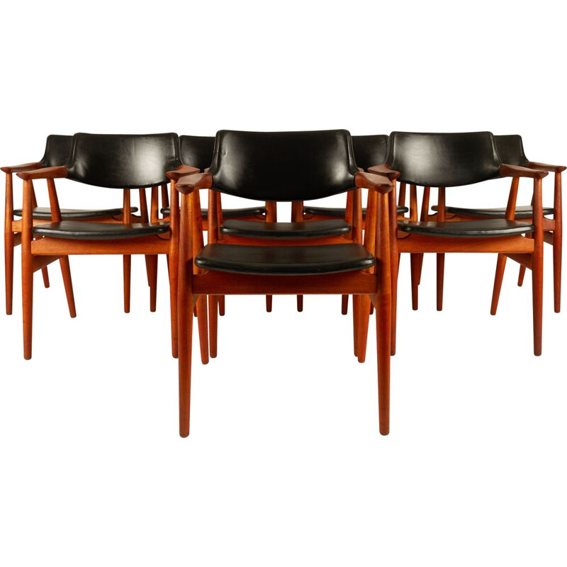 Set of 8 vintage Danish teak Gm11 armchairs by Svend Åge Eriksen for Glostrup, 1960s