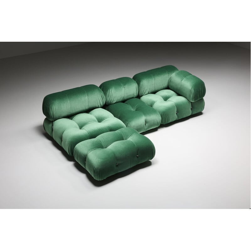 Vintage Camaleonda modular velvet green sofa by Mario Bellini, 1970