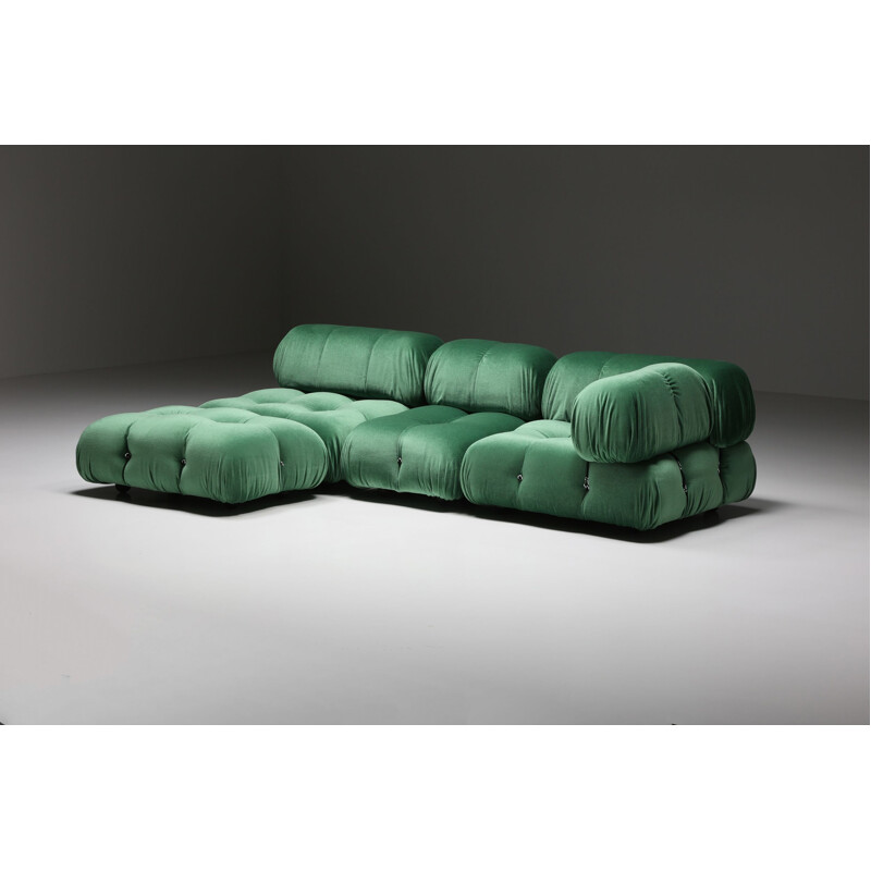 Vintage Camaleonda modular velvet green sofa by Mario Bellini, 1970